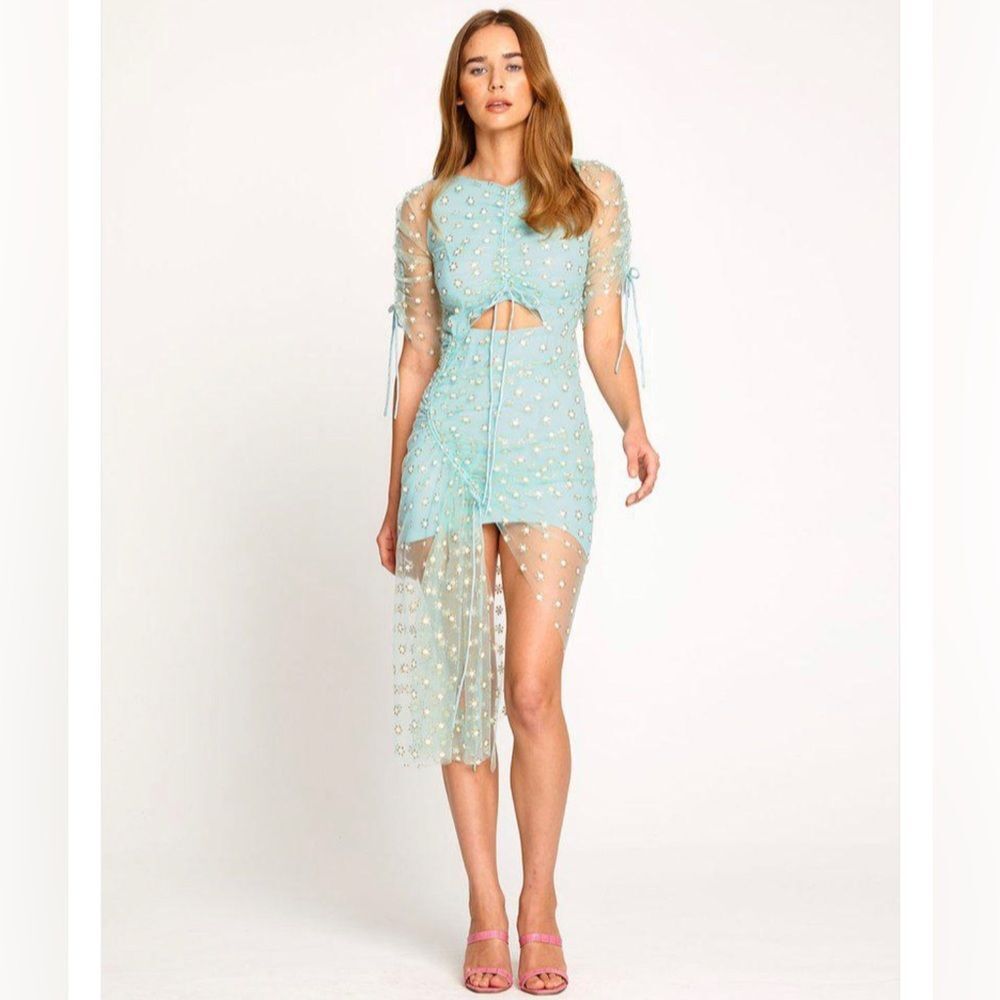 ALICE McCALL‎  Star Mini Dress US 4 Mint Green Glitter Ruched Cutout Revolve